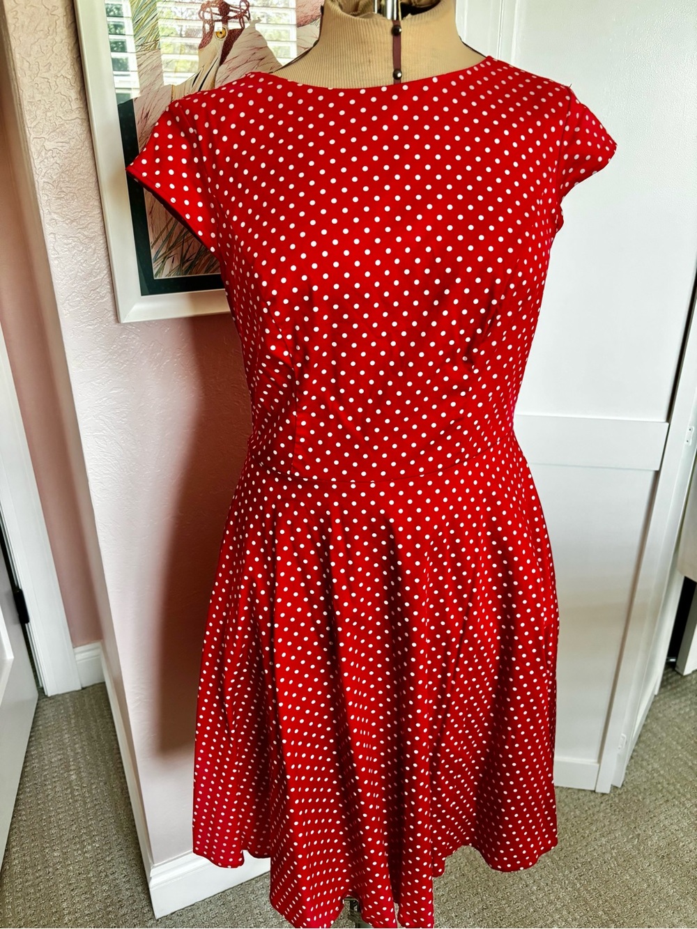 Red Polka Dot Cap Sleeve Fit-and-Flare Dress